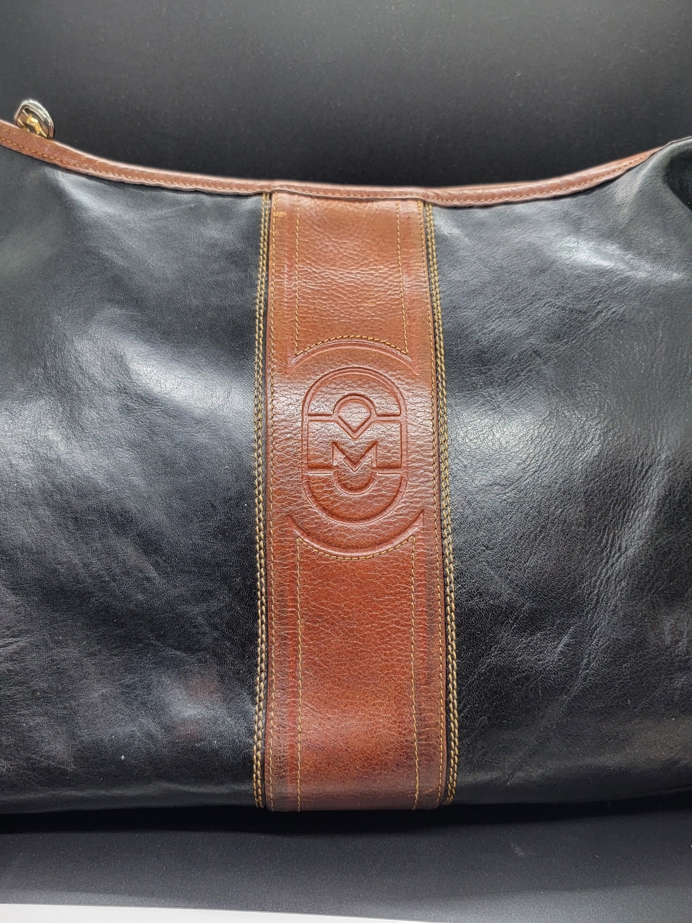 Marino  Orlandi Black and Brown Italian Leather  Shoulder Bag - Embossed Logo